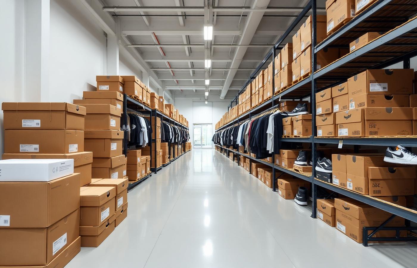 Wholesale warehouse with apparel and authentic footwear inventory